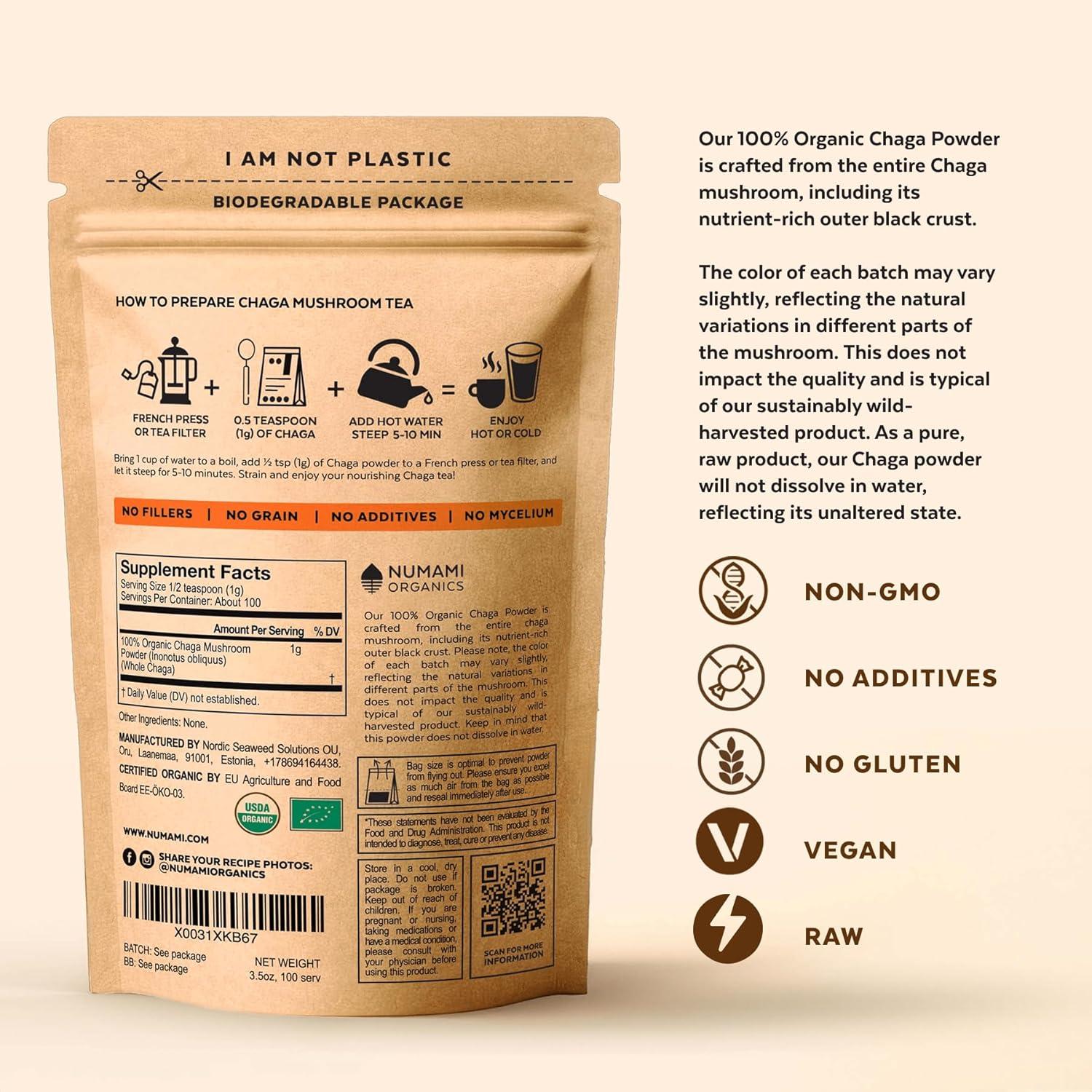 Polvo de Champiñones Chaga Orgánico 99.2g - Energía y Inmunidad