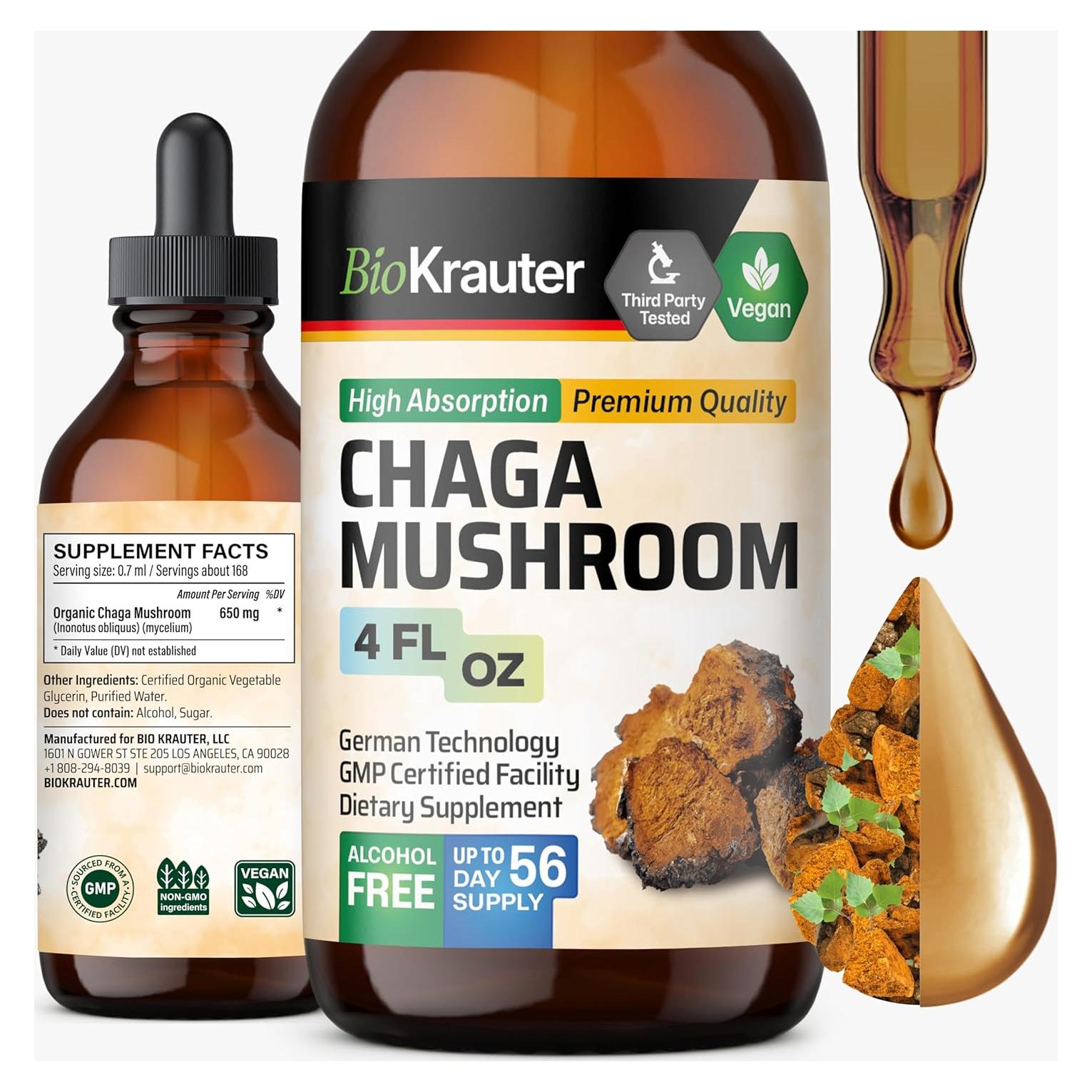 Tintura de Hongo Chaga BioKrauter 118 ml - Vegana y Sin Alcohol