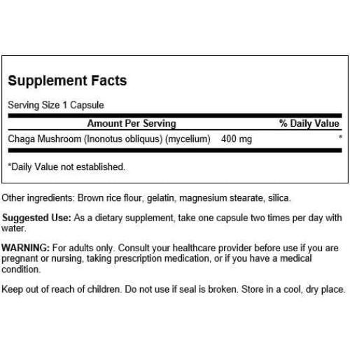 Suplemento Inmunológico Swanson Chaga 400mg 60 Cápsulas