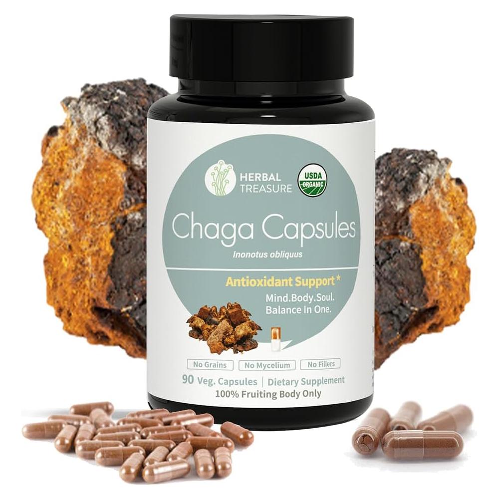 Cápsulas de Hongos Chaga Herbal Treasure - 90 Caps Orgánicas