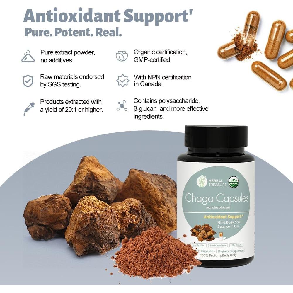 Cápsulas de Hongos Chaga Herbal Treasure - 90 Caps Orgánicas