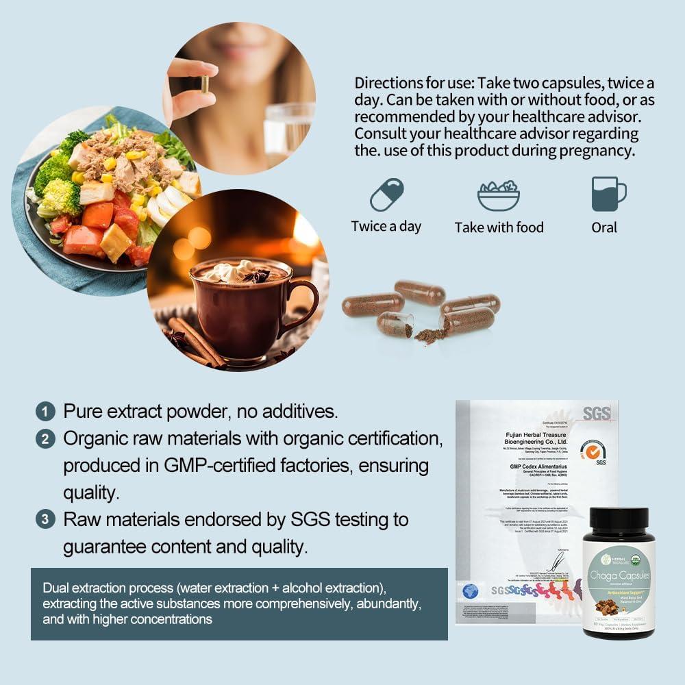 Cápsulas de Hongos Chaga Herbal Treasure - 90 Caps Orgánicas