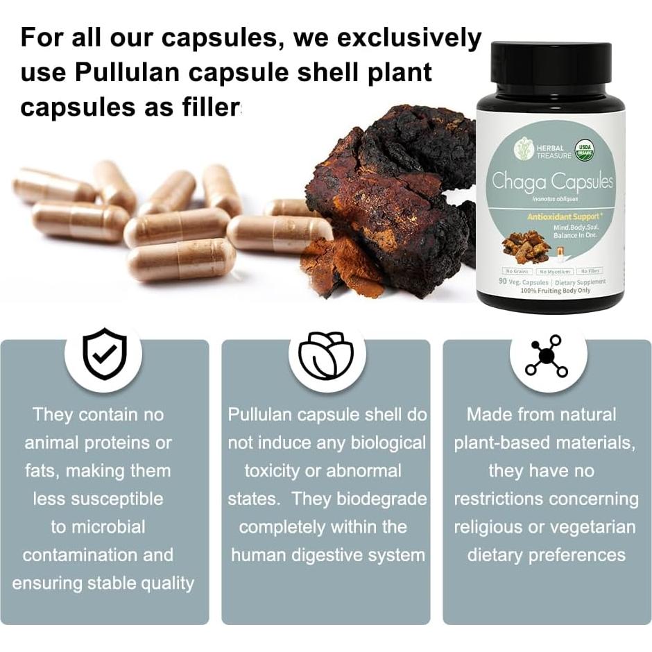 Cápsulas de Hongos Chaga Herbal Treasure - 90 Caps Orgánicas