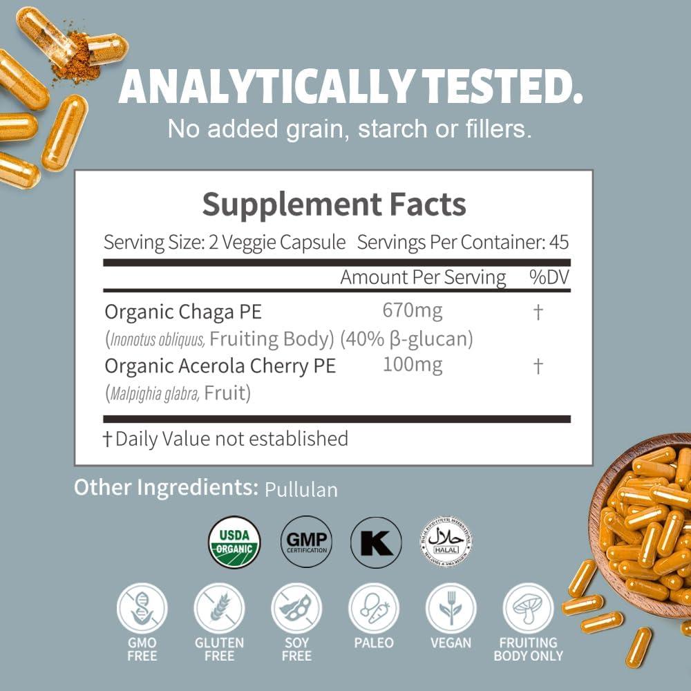 Cápsulas de Hongos Chaga Herbal Treasure - 90 Caps Orgánicas