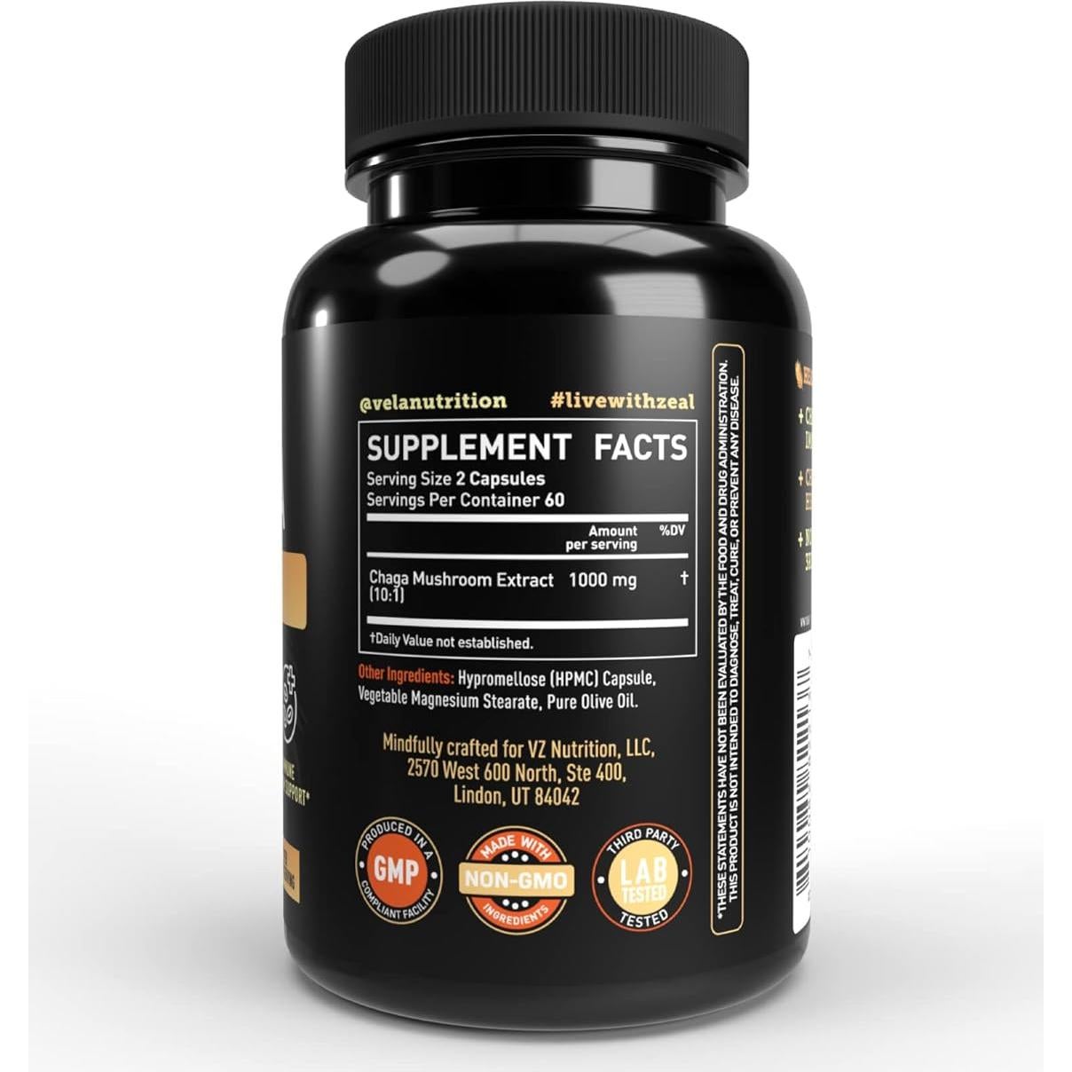Suplemento de Hongo Chaga Vela 1500 mg 120 Cápsulas