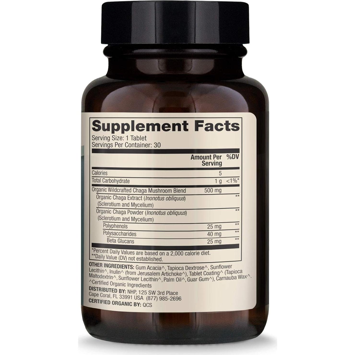 Suplemento Dietético Hongo Chaga Orgánico Dr. Mercola 30 Tabletas