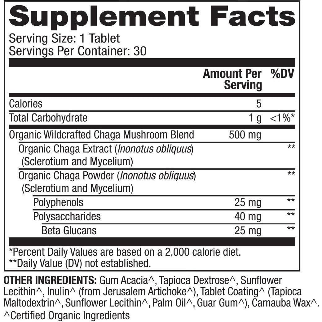 Suplemento Dietético Hongo Chaga Orgánico Dr. Mercola 30 Tabletas