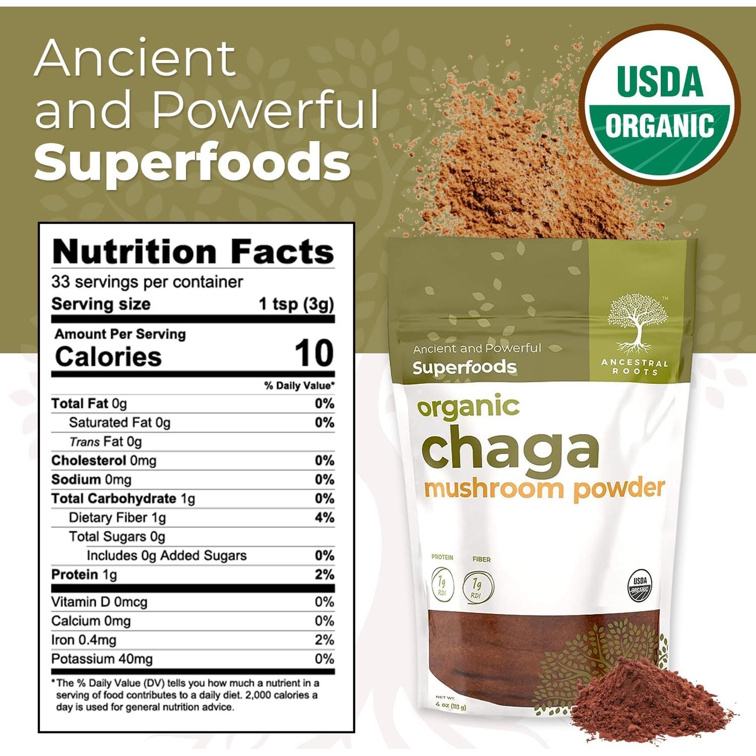 Polvo de Hongo Chaga Orgánico Raíces Ancestrales 113.4 g