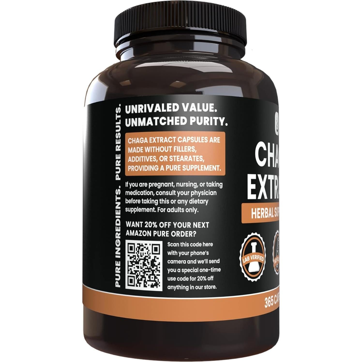 Extracto de Hongo Chaga Originales Puros 365 Cápsulas