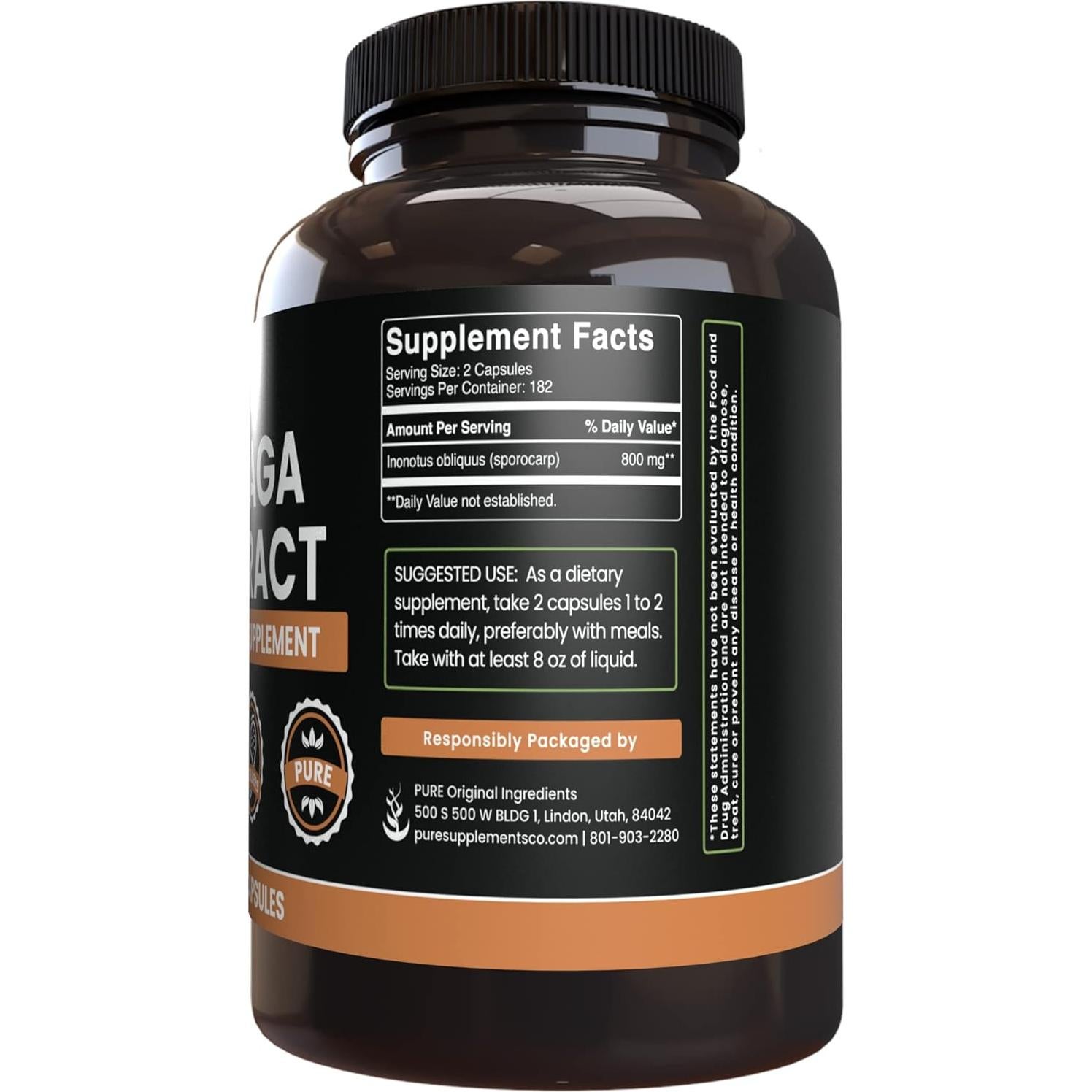 Extracto de Hongo Chaga Originales Puros 365 Cápsulas