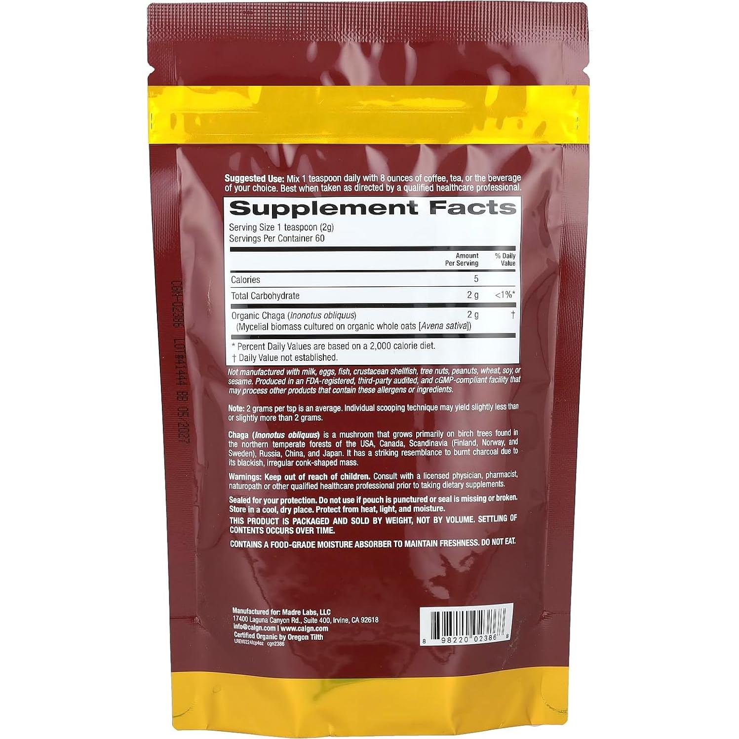Polvo de Chaga Orgánico Certificado 120 g California Gold Nutrition