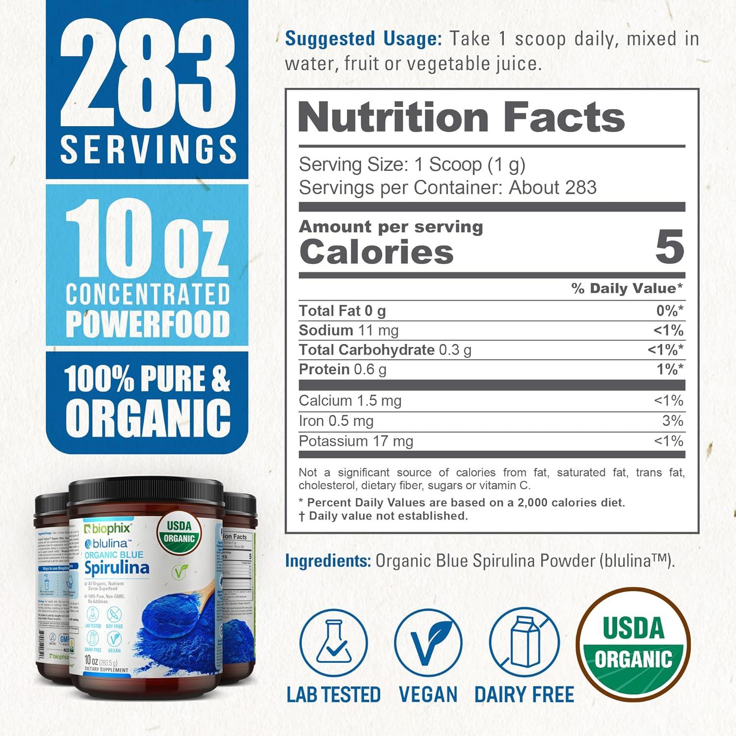 Polvo de Espirulina Azul Orgánica Biophix 283 g - Superalimento