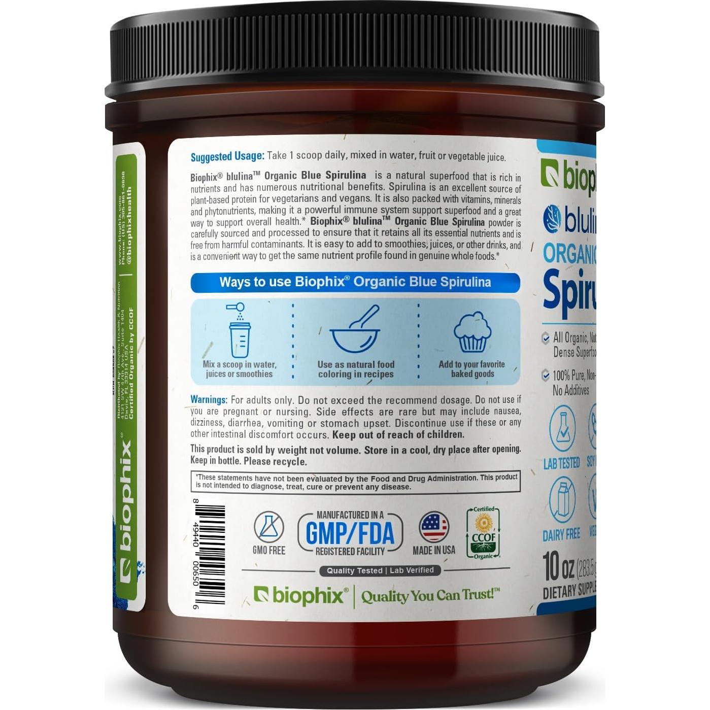 Polvo de Espirulina Azul Orgánica Biophix 283 g - Superalimento