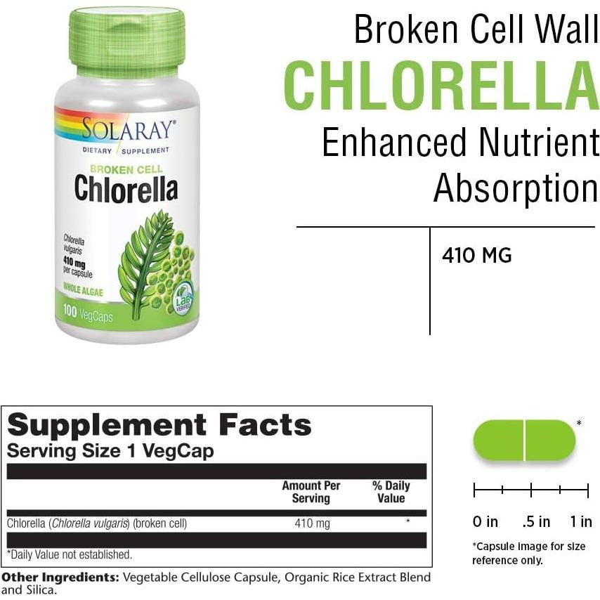 Chlorella de Pared Rota Solaray 410 mg | Superalimento Vegano