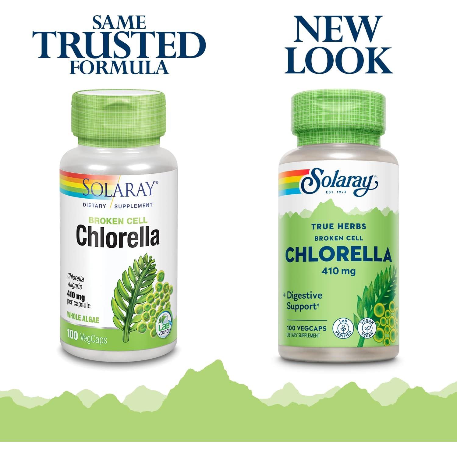 Chlorella de Pared Rota Solaray 410 mg | Superalimento Vegano