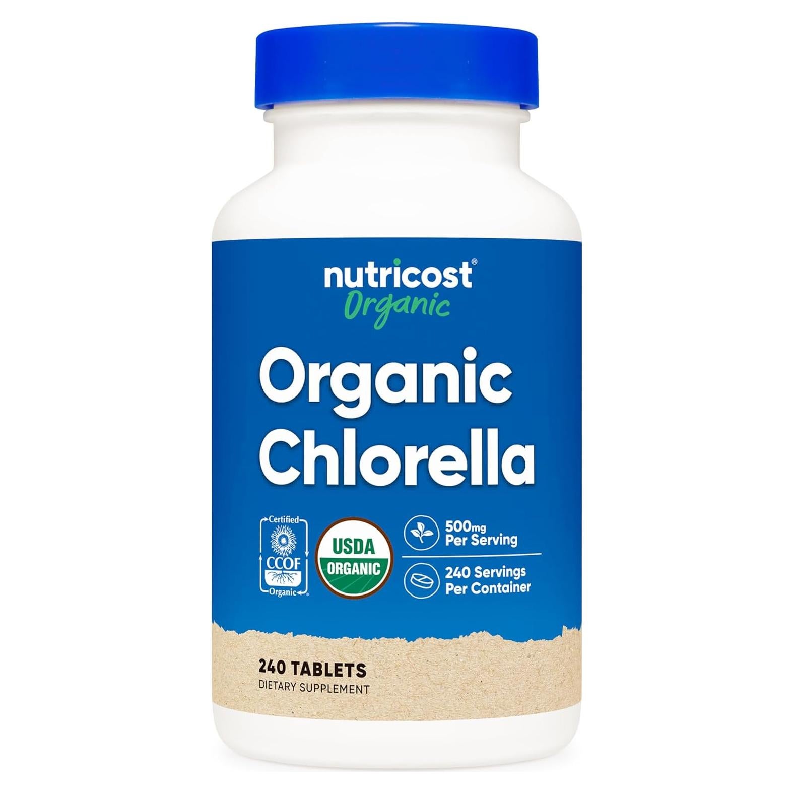 Chlorella Orgánica Nutricost 500mg - 240 Tabletas Sin Gluten