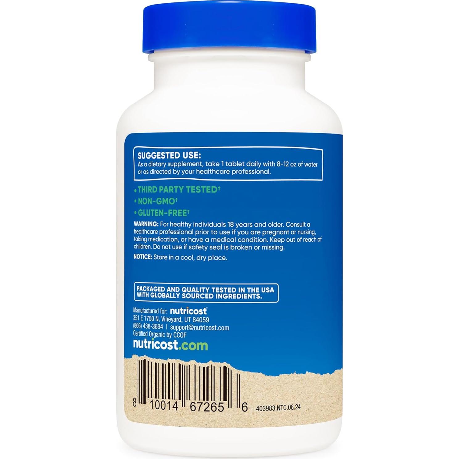 Chlorella Orgánica Nutricost 500mg - 240 Tabletas Sin Gluten