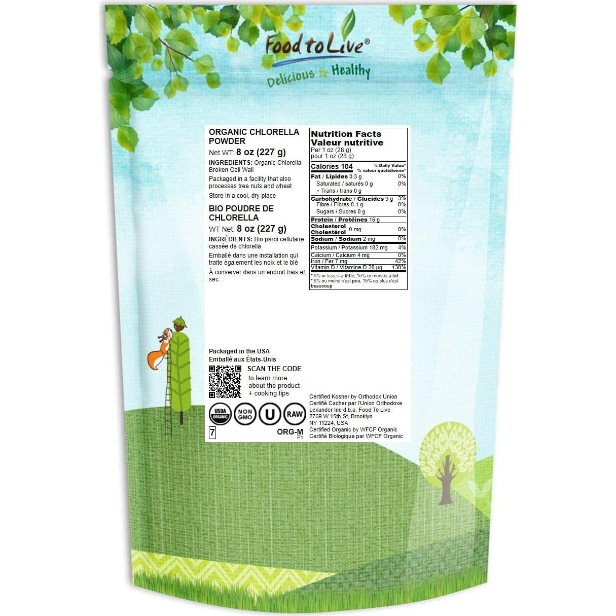 Polvo de Chlorella Orgánica Food to Live 226g - Superalimento Vegano