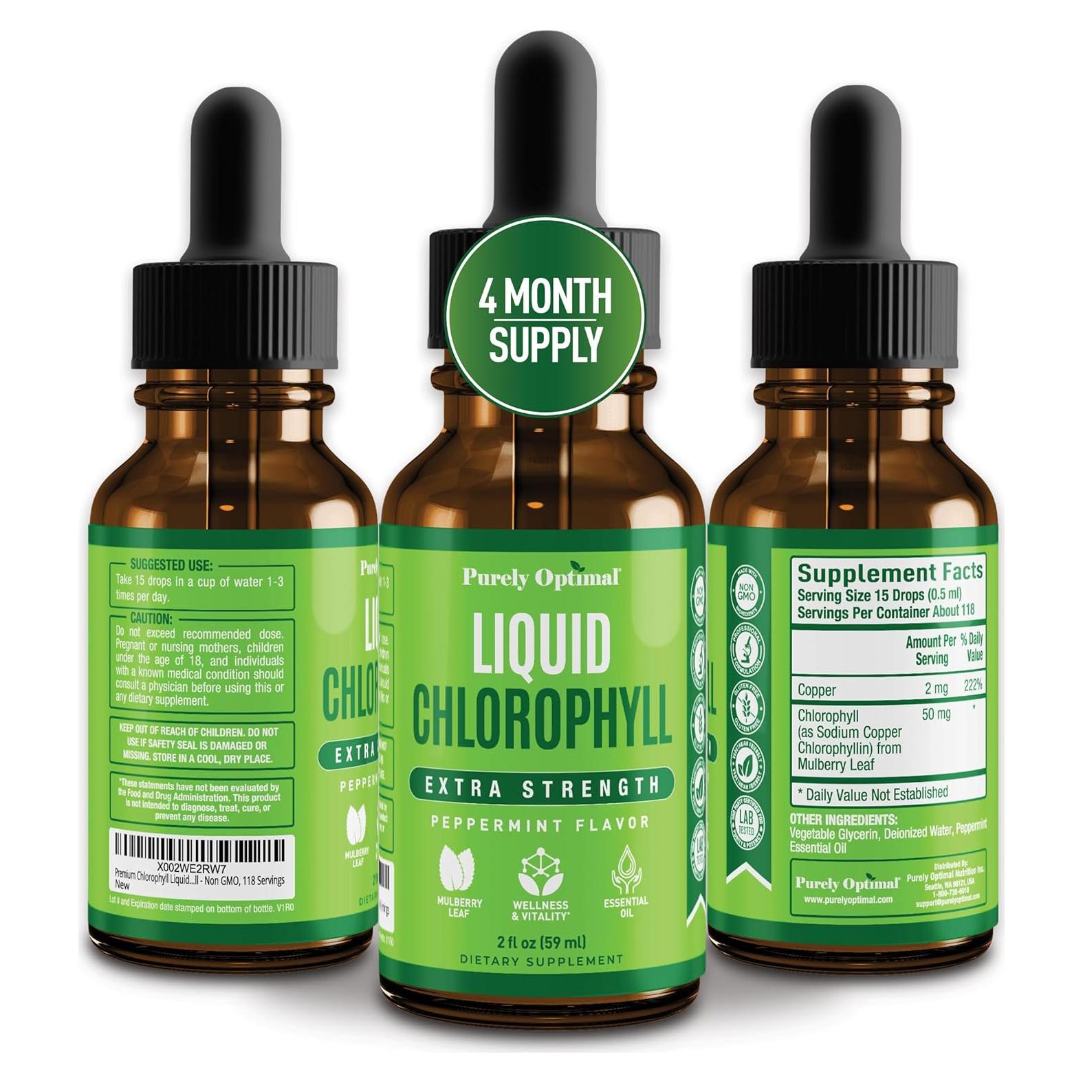 Gotas de Clorofila Líquida Purely Optimal - 100% Natural 118 Porciones