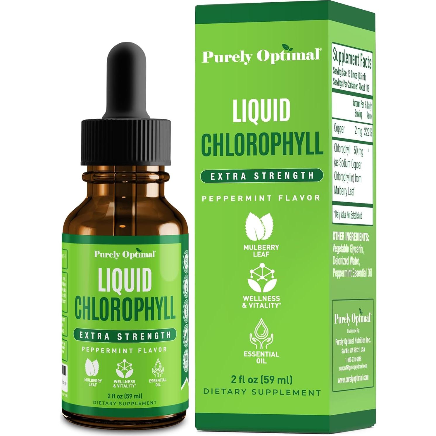 Gotas de Clorofila Líquida Purely Optimal - 100% Natural 118 Porciones