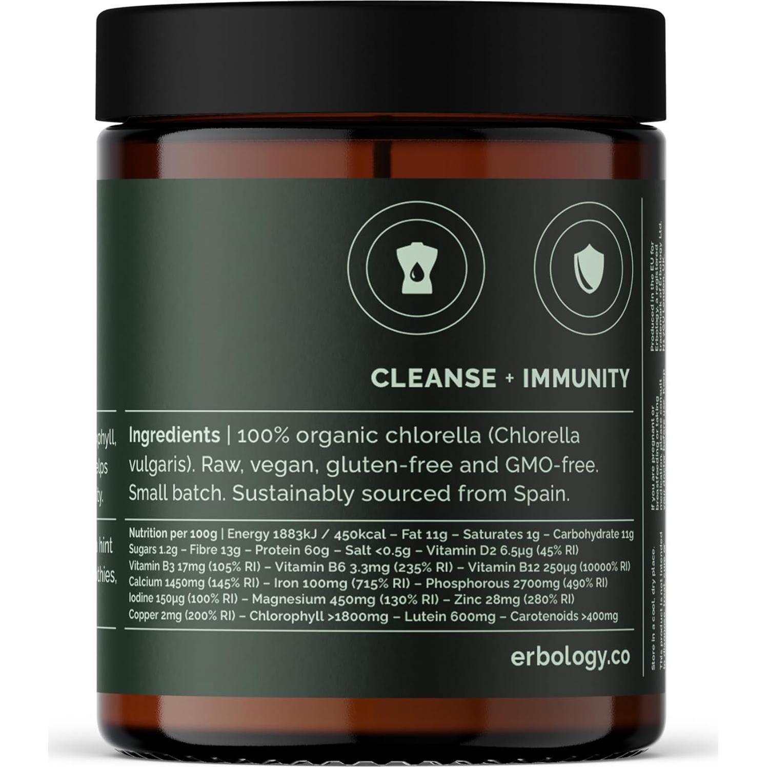 Polvo de Chlorella Orgánico Erbology 90.72 g - Vegano y Sin OGM