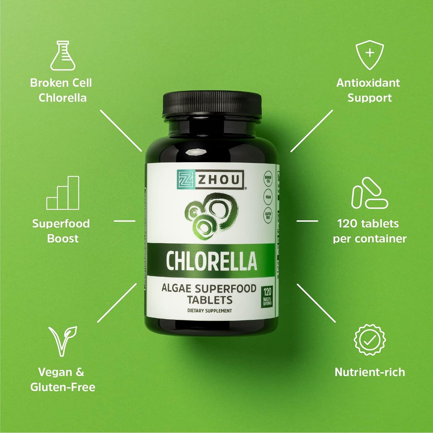 Tabletas de Chlorella Zhou - Suplemento Vegano 120 Tabletas