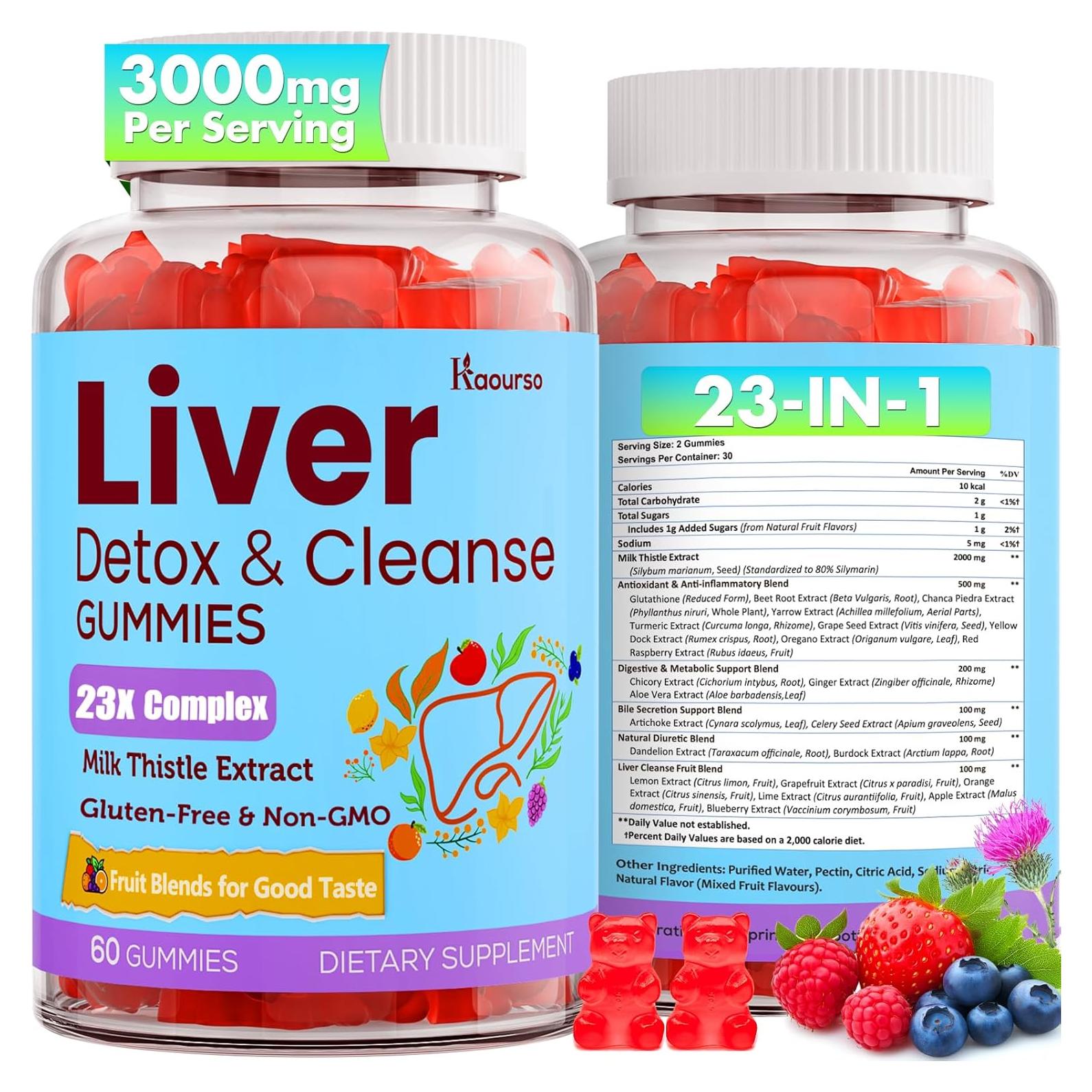 Gomitas Detox Hepáticas Kaourso 3000mg 60 Unidades Sabor Fruta