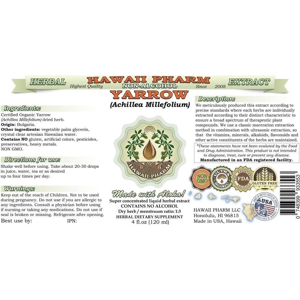 Extracto Líquido de Yarrow Orgánico Hawaii Pharm 59 ml