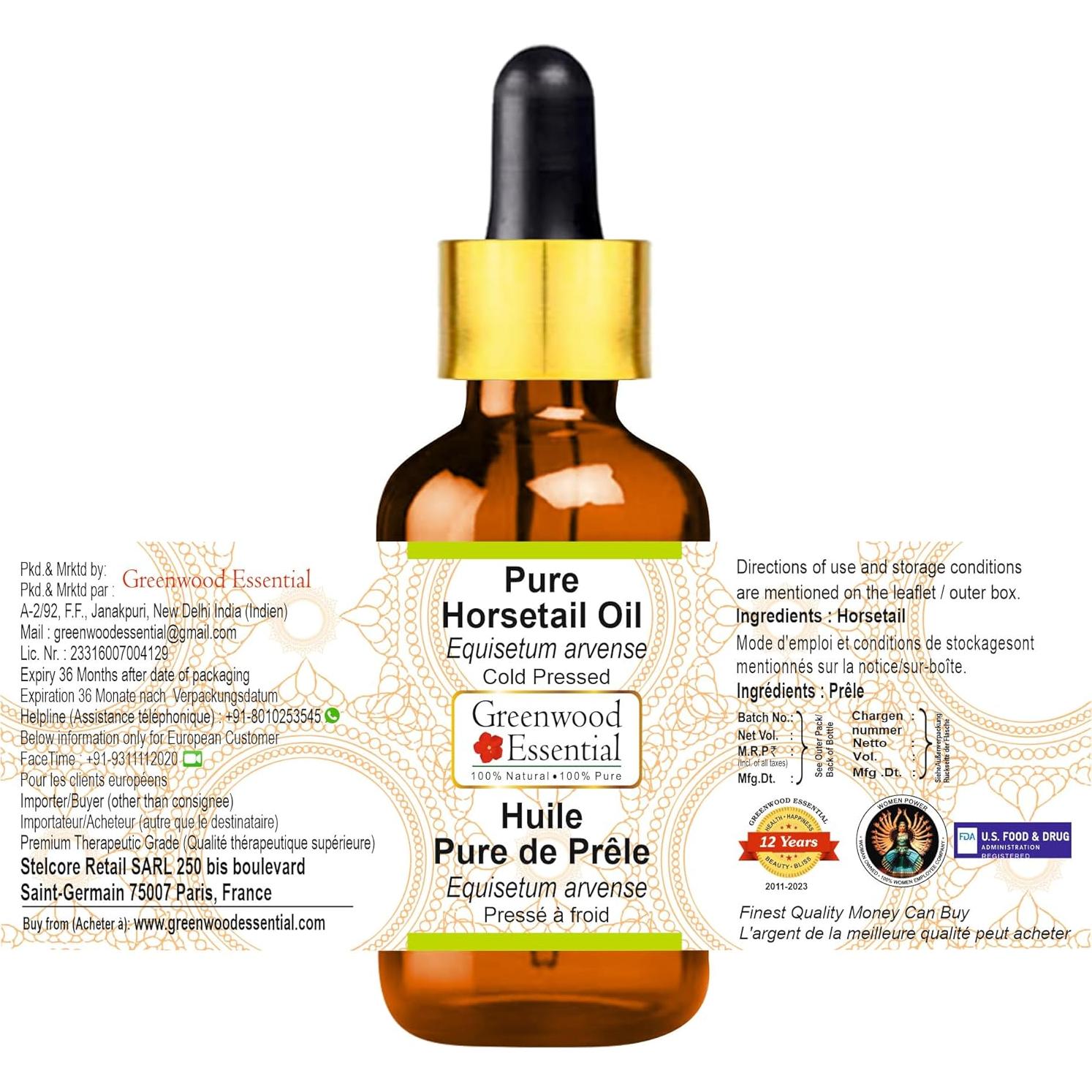 Aceite Puro de Cola de Caballo Greenwood 30ml Prensado en Frío