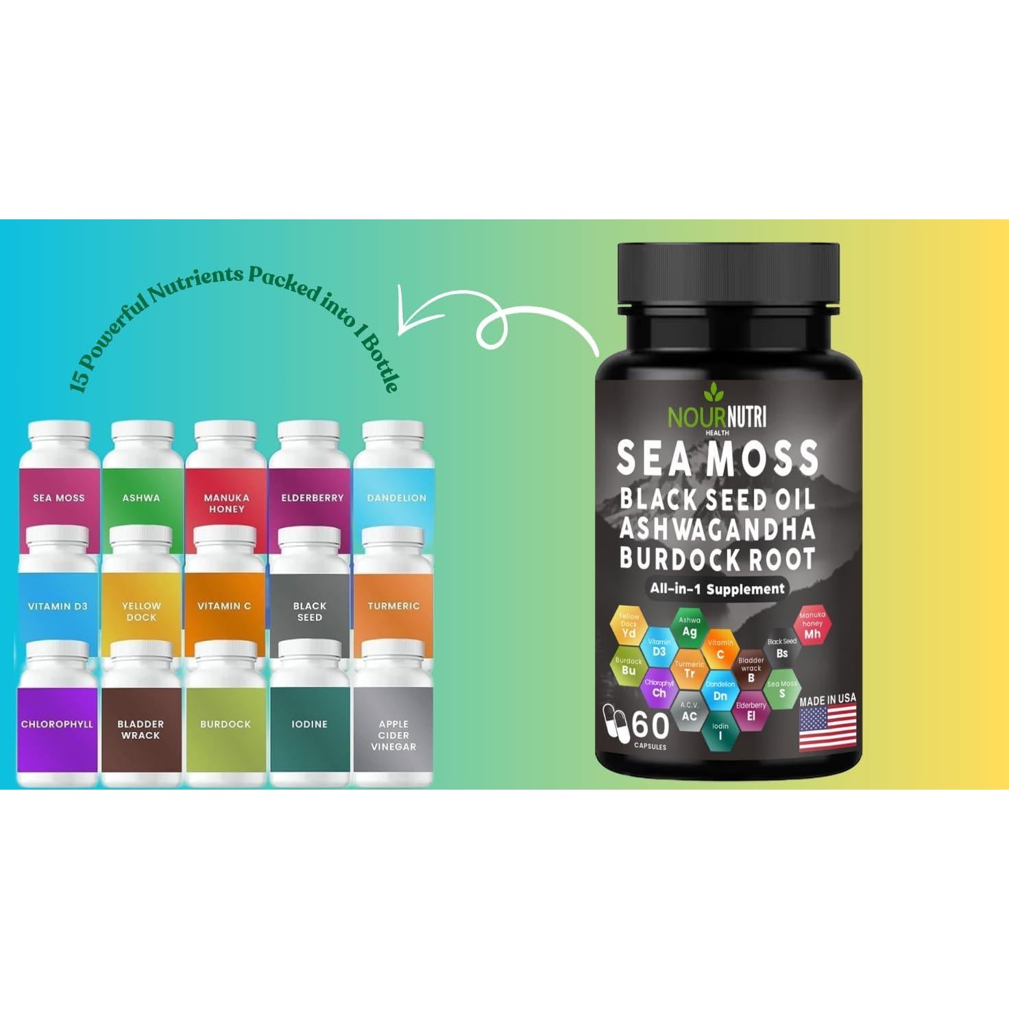 Cápsulas de Musgo Marino Nour NutriHealth - 60 Unidades