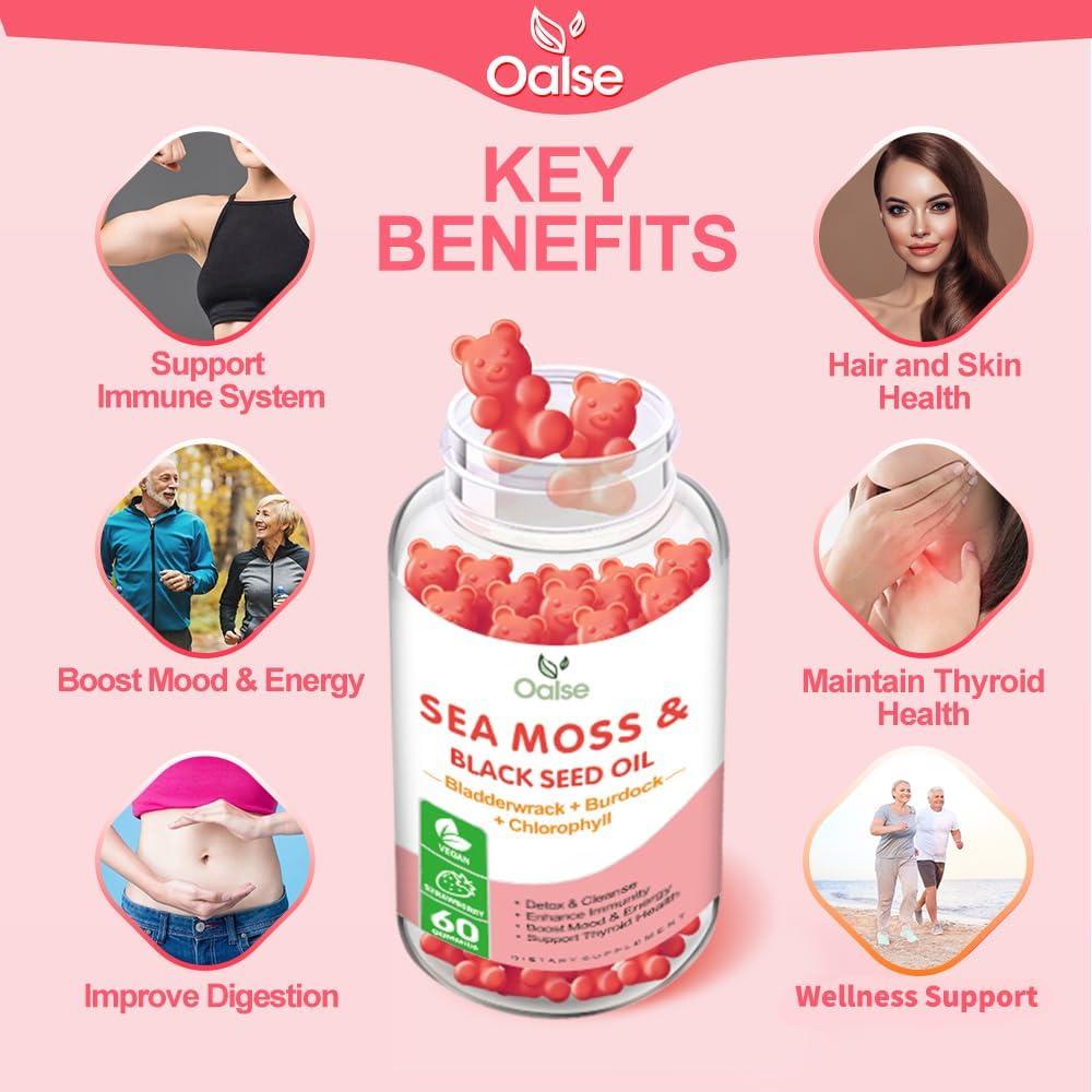 Gomitas de Musgo Marino OALSE 60 Unidades Sabor Fresa 8 en 1