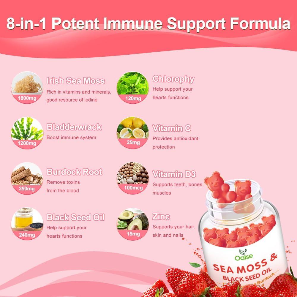 Gomitas de Musgo Marino OALSE 60 Unidades Sabor Fresa 8 en 1