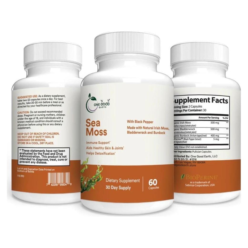 Suplemento de Musgo Marino One Good Earth 60 Cápsulas 1405mg