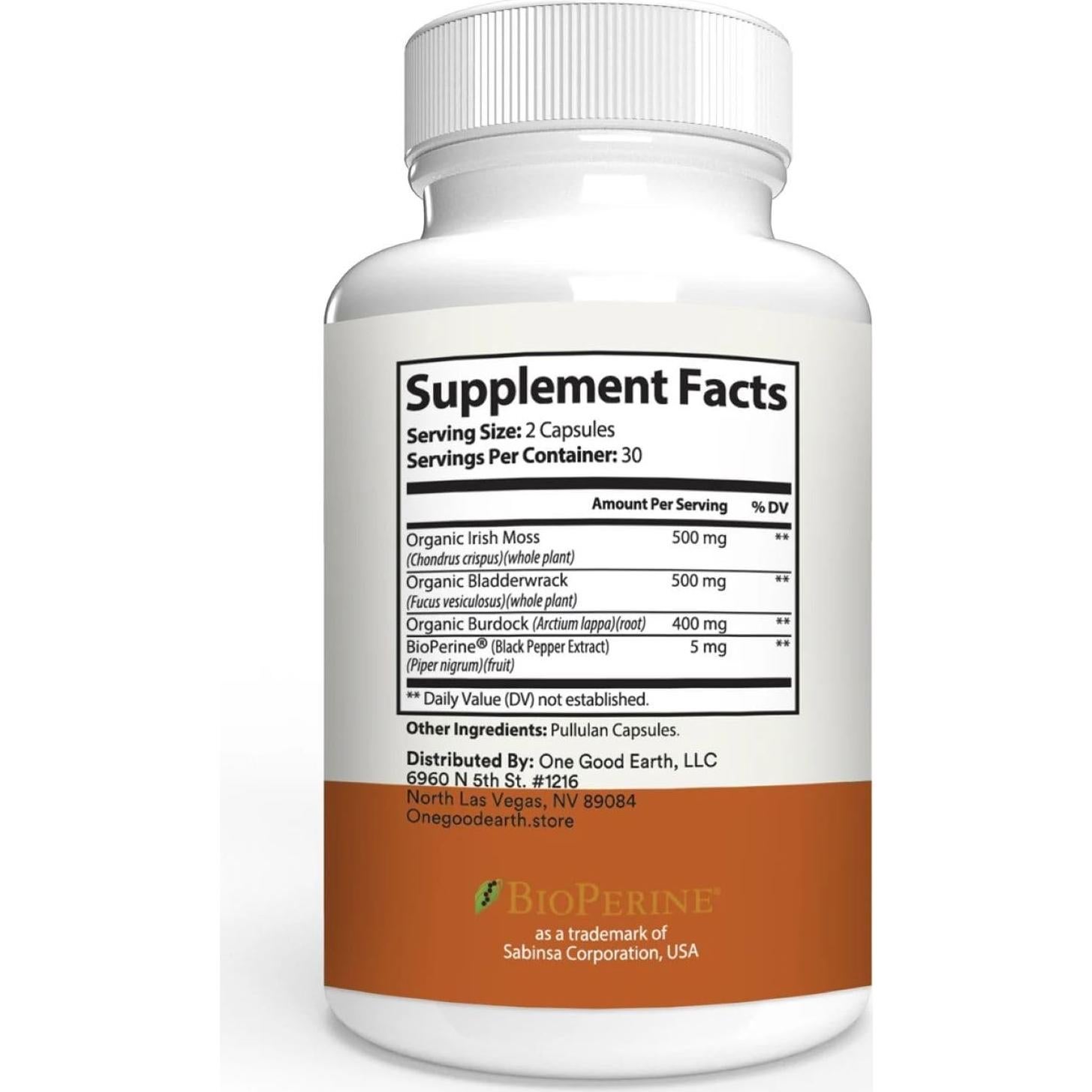 Suplemento de Musgo Marino One Good Earth 60 Cápsulas 1405mg