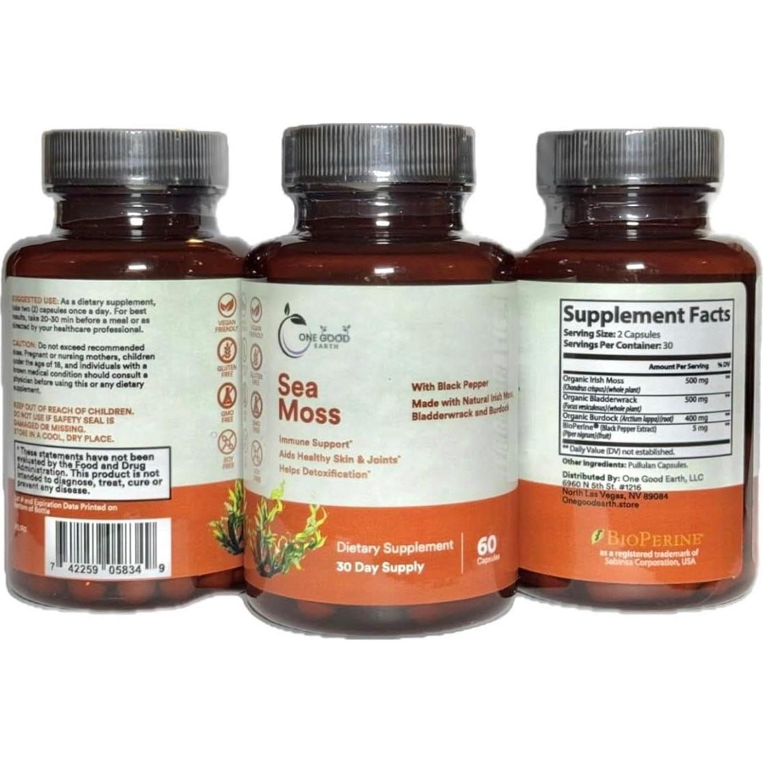 Suplemento de Musgo Marino One Good Earth 60 Cápsulas 1405mg