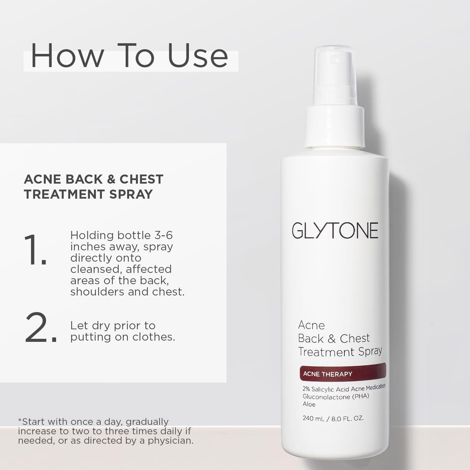 Glytone Spray para Acné Corporal 236.6 ml - 2% Ácido Salicílico