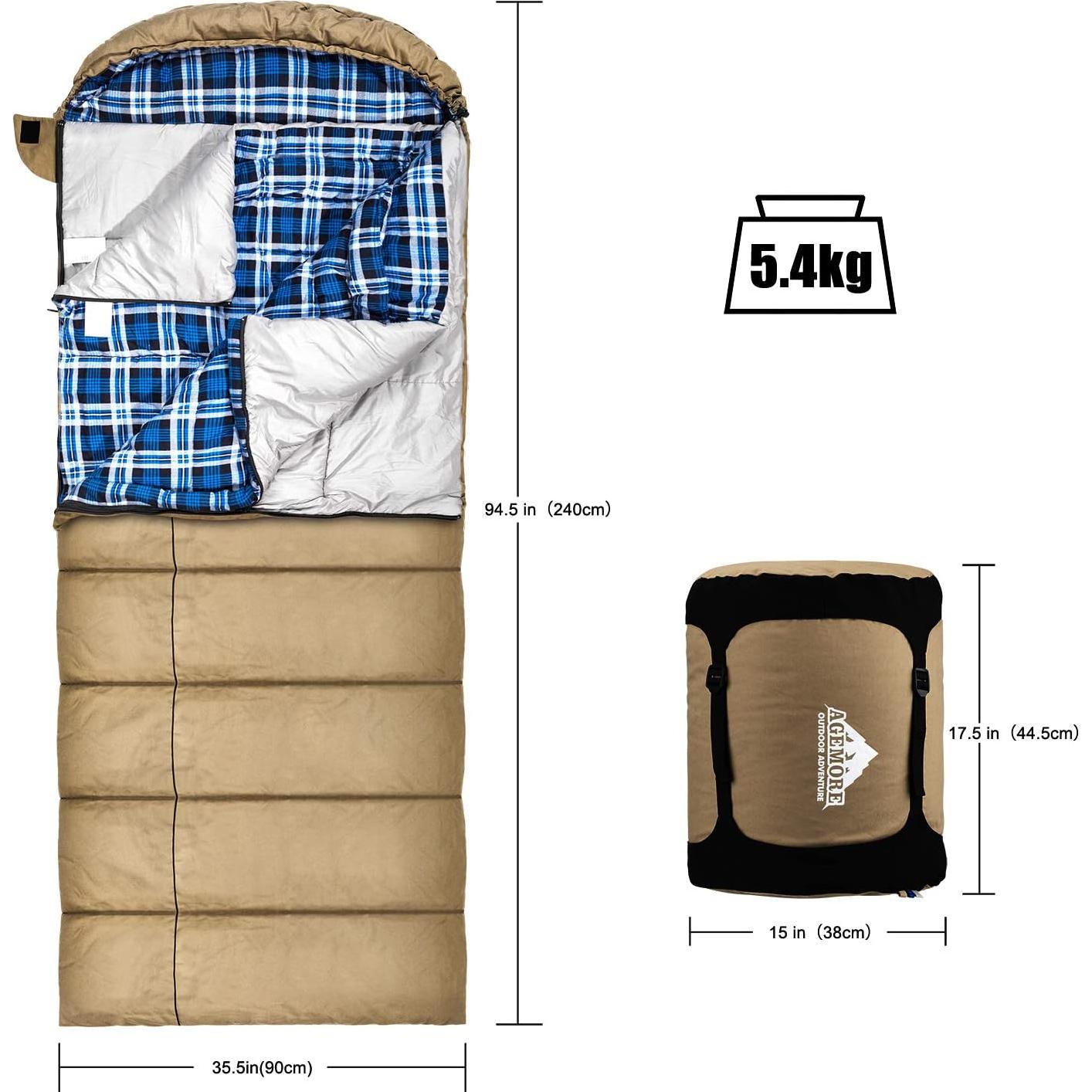 Saco de dormir AGEMORE 0°C Lona Rectangular para Camping