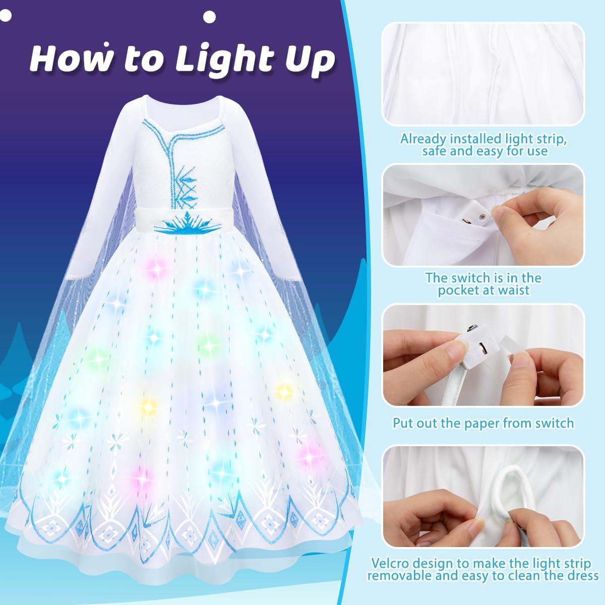 Vestido de Princesa Meland con Luces LED para Niñas 3-10 Años