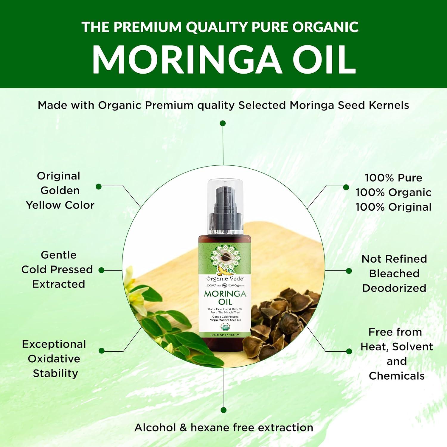 Aceite de Moringa Virgen 100% Puro Organic Veda 100 ml