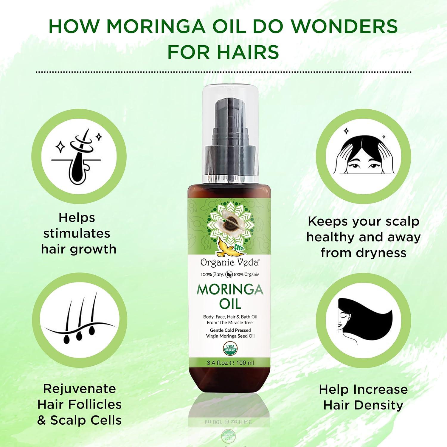 Aceite de Moringa Virgen 100% Puro Organic Veda 100 ml