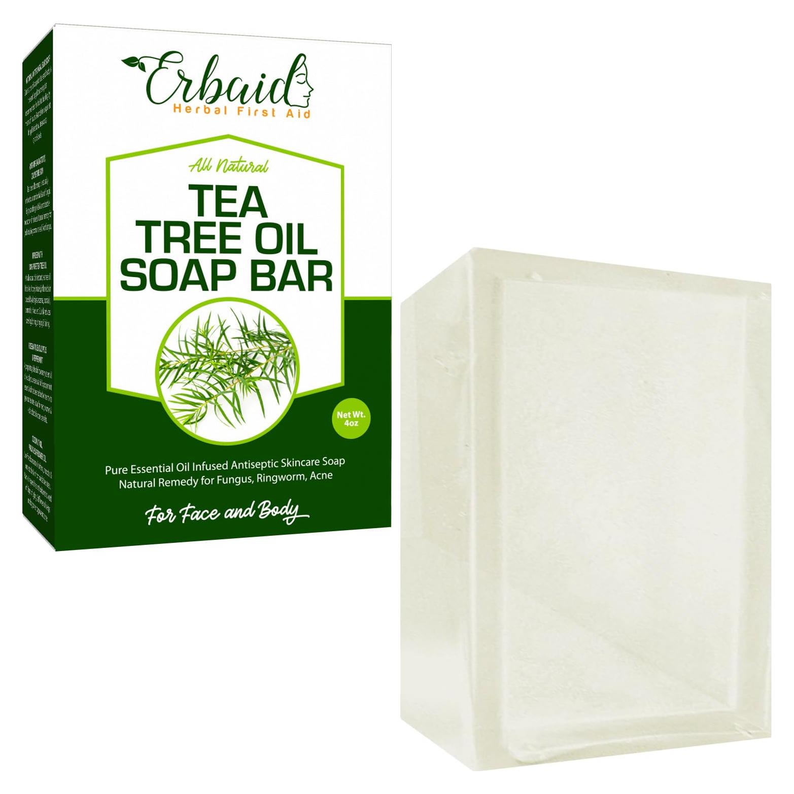 Jabón Natural de Aceite de Árbol de Té Erbaid 113g - Limpiador Facial y Corporal