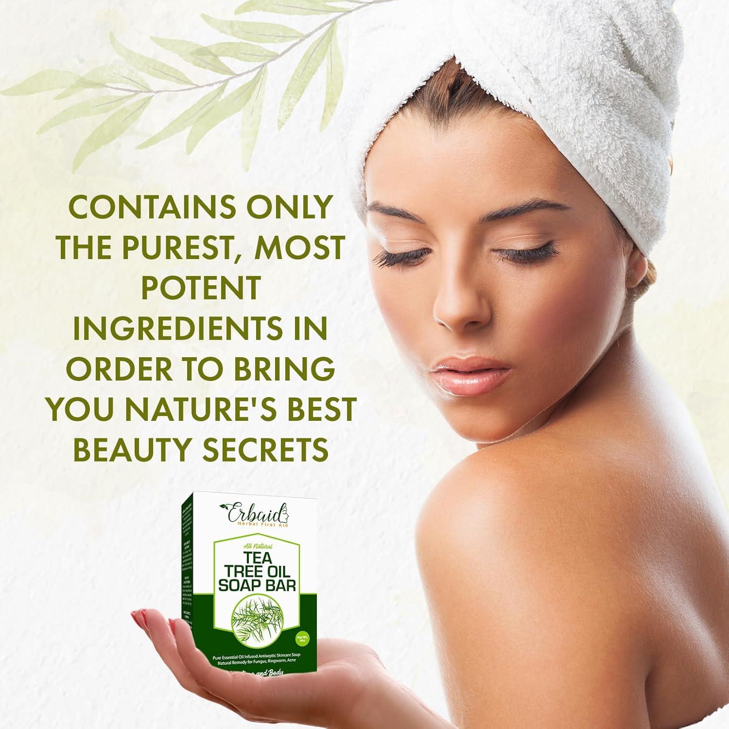 Jabón Natural de Aceite de Árbol de Té Erbaid 113g - Limpiador Facial y Corporal