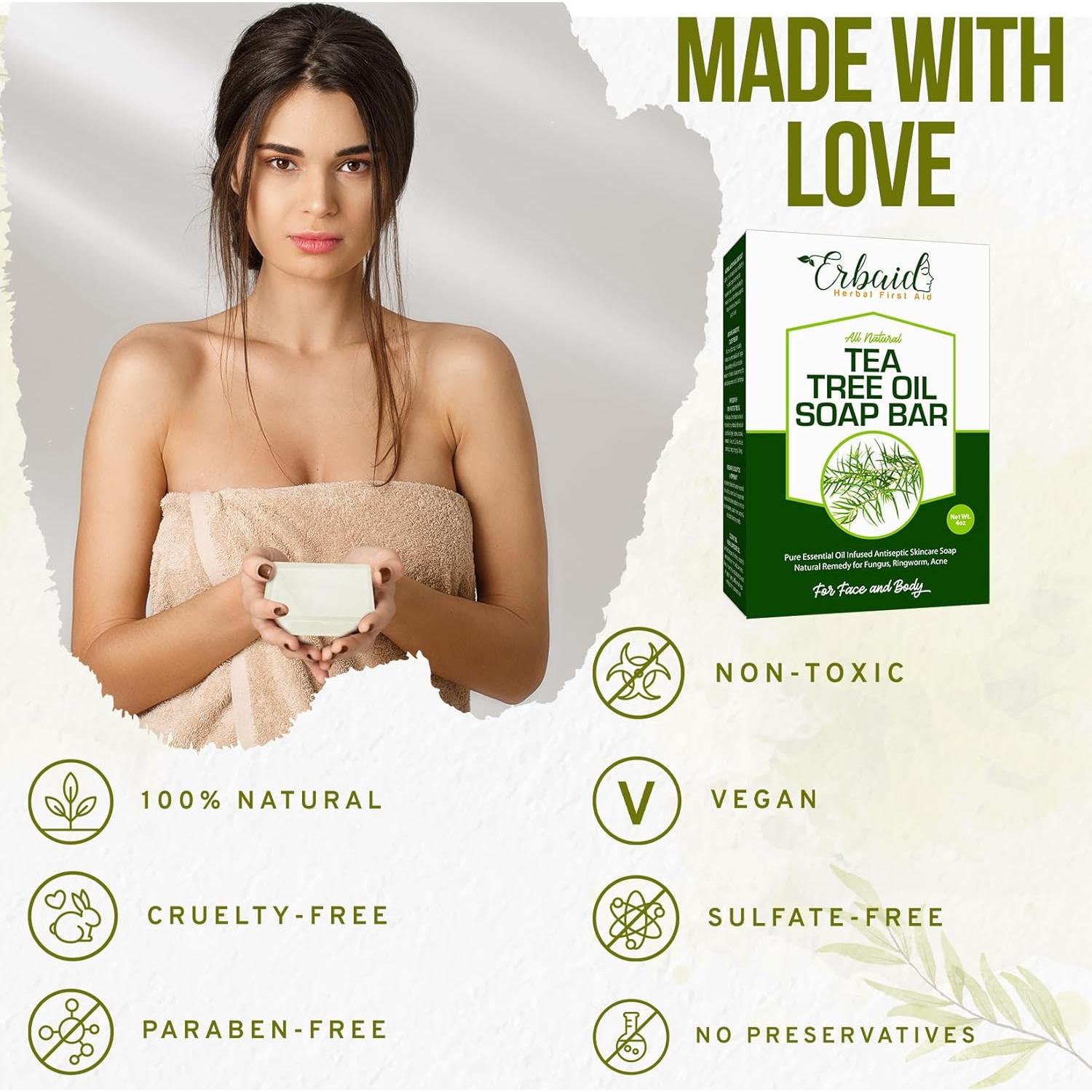 Jabón Natural de Aceite de Árbol de Té Erbaid 113g - Limpiador Facial y Corporal