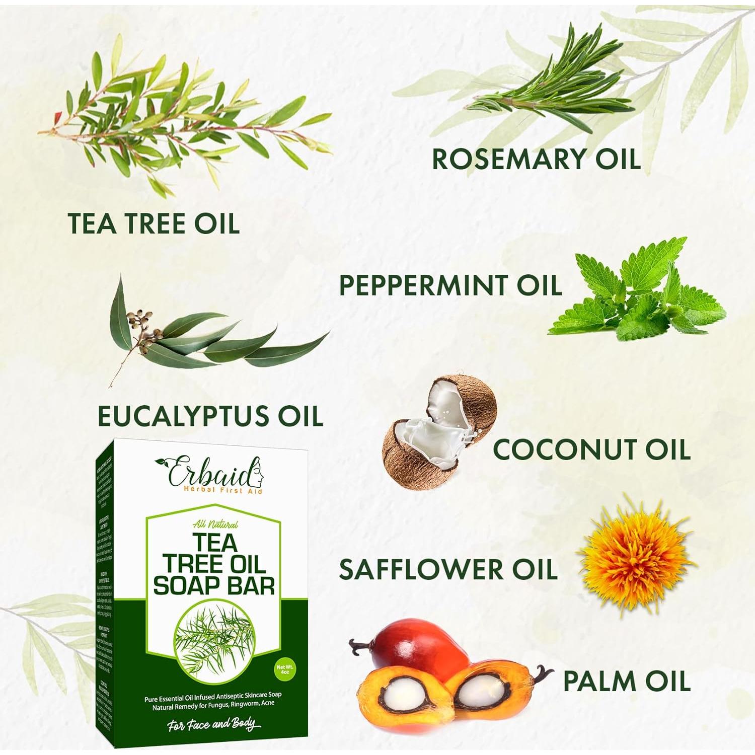 Jabón Natural de Aceite de Árbol de Té Erbaid 113g - Limpiador Facial y Corporal