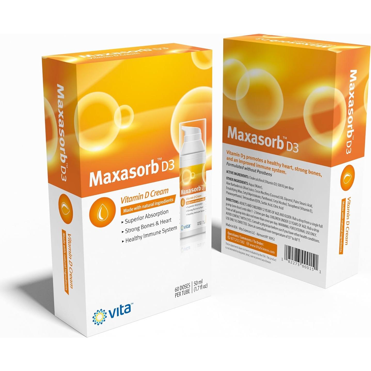 Crema de Vitamina D3 Maxasorb Vita Sciences 50 ml - Sin Parabenos