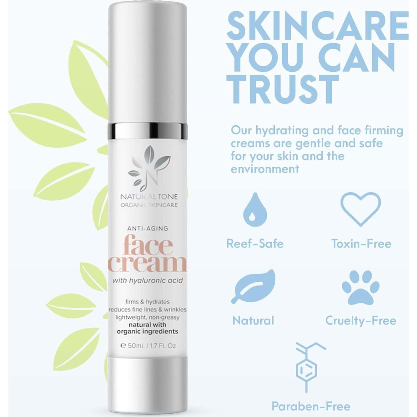 Crema Facial Anti-Envejecimiento Natural Tone 106g Ácido Hialurónico