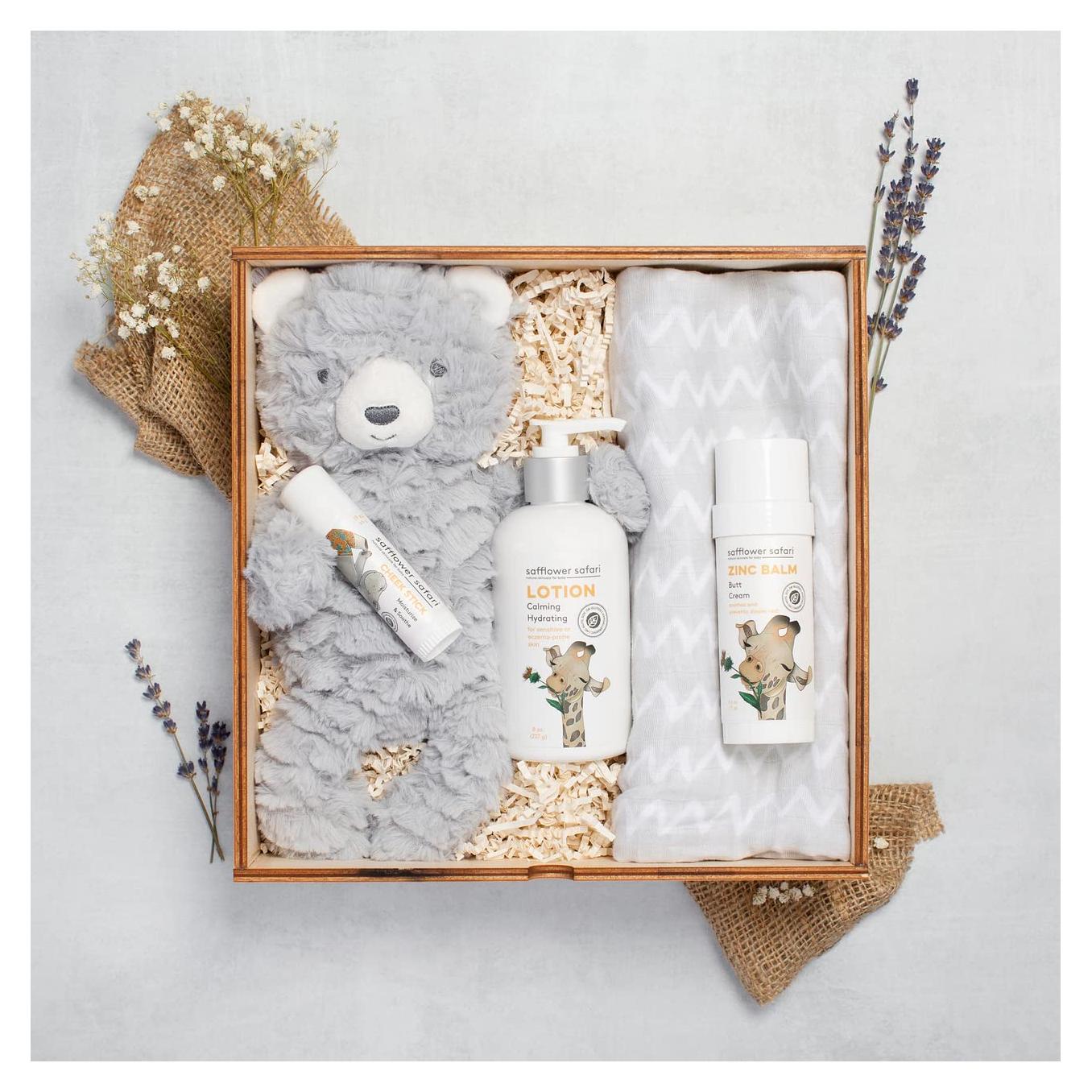 Caja de Recuerdos para Bebé Safflower Safari con Oso de Peluche