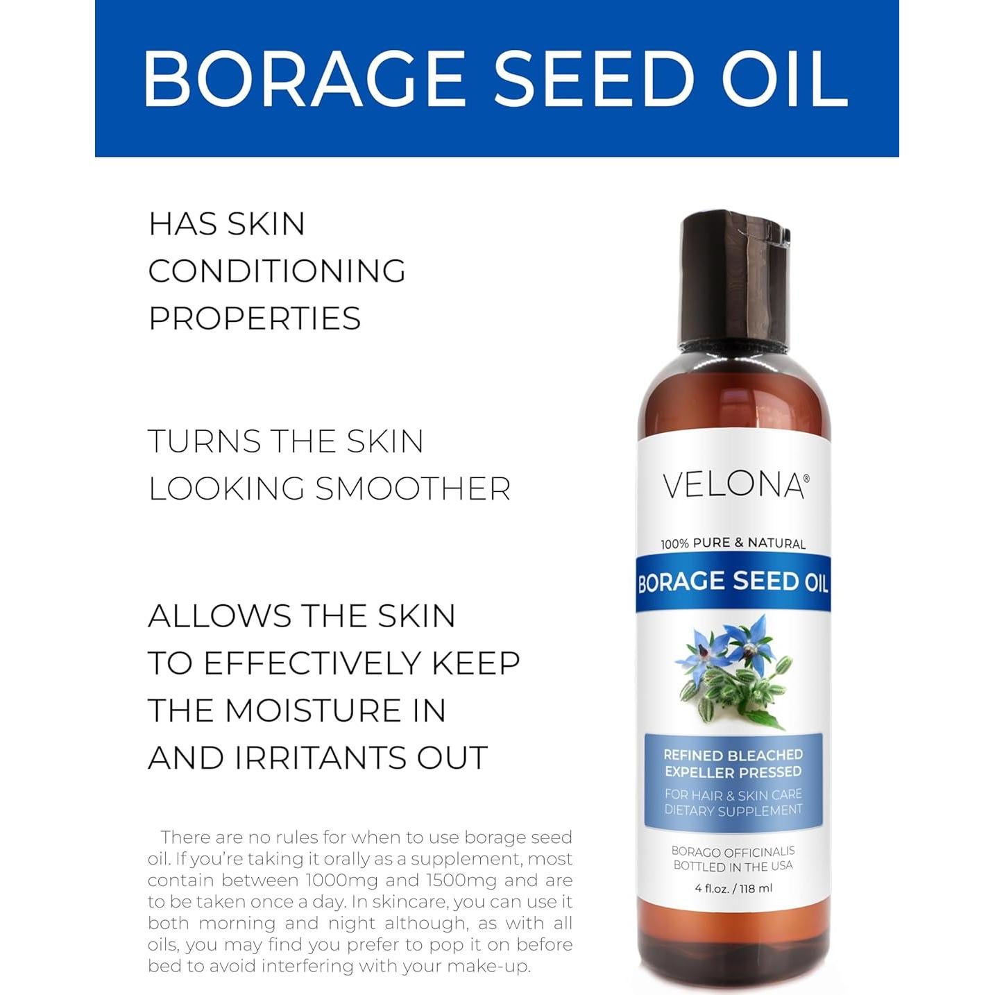 Aceite de Semilla de Borraja Velona 118 ml 100% Puro y Natural