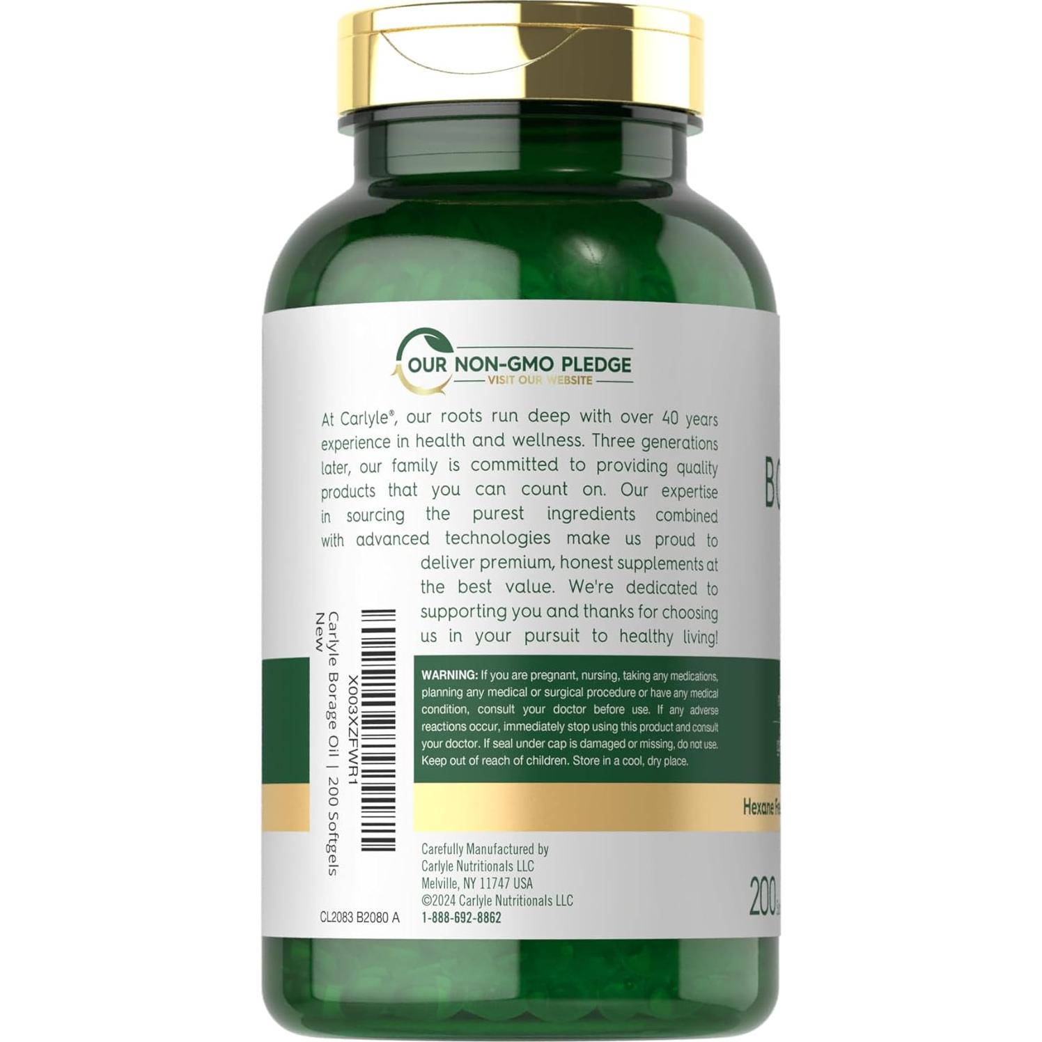 Suplemento de Aceite de Borraja Carlyle 2000mg 200 Cápsulas