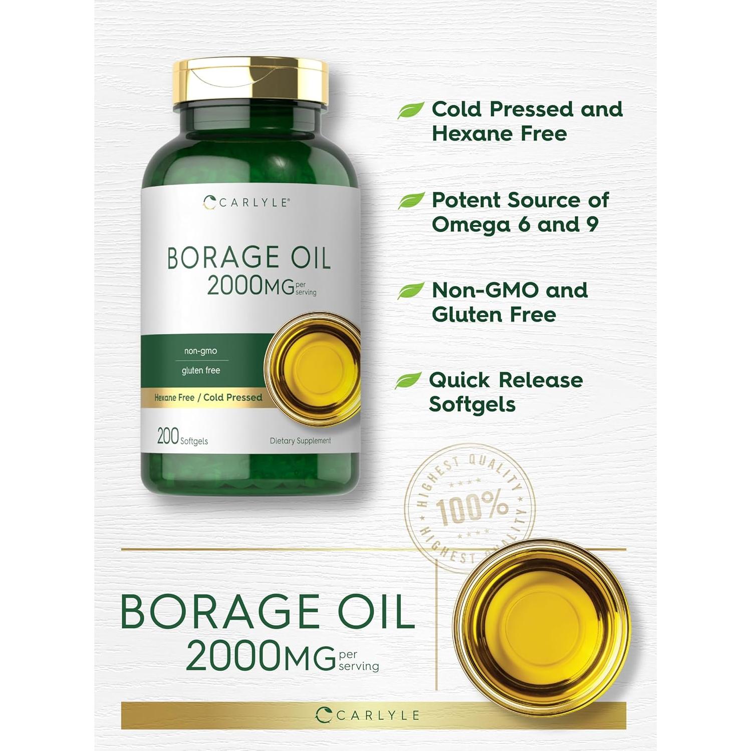 Suplemento de Aceite de Borraja Carlyle 2000mg 200 Cápsulas